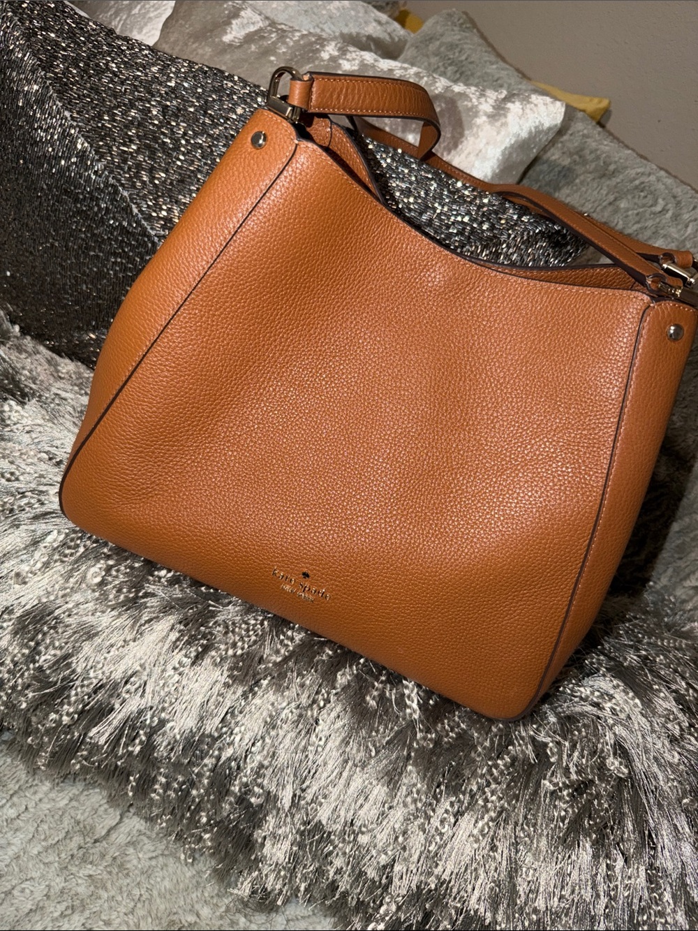 kate spade Pebbled Leather Shoulder Bag in Cognac Brown w wallet